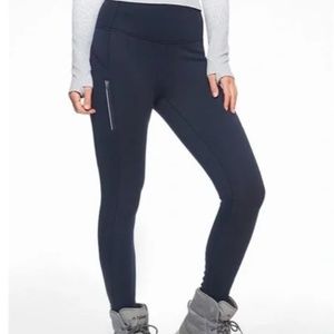 Athleta Primaloft Navy Blue Tights Fleece Lined Zipper Pocket Leggings